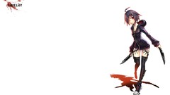 White weapons Knives red eyes stockings brunettes purple hair 