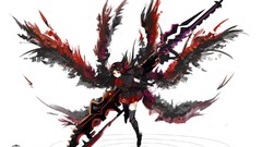White weapons wings headphones red eyes gloves skirts anime 
