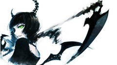 White weapons wings white background horns anime girls scythe 