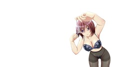 White white background anime girls blue eyes pantyhose bra 