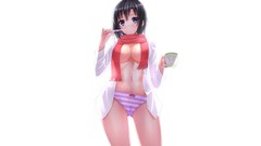 White white background navel mugs shirts scarfs blush anime 