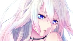 White white background white hair faces long hair blue eyes 