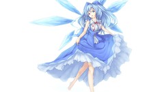White wings Fairies dress blue hair barefoot blue eyes touhou 