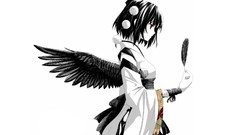White wings feathers white background hats red eyes Ribbons 