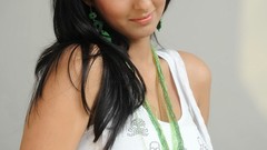 White woman Actress white dress models photo shoot movie stills 