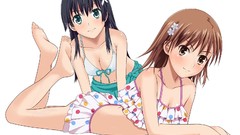 White woman anime girls misaka mikoto saten ruiko cleavage 