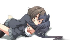 White woman Anime tears kissing blush pantyhose bra seifuku 