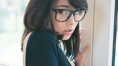 White woman brunettes hipster girls with glasses Laura Baduria