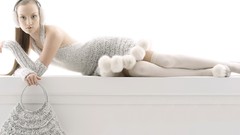 White woman brunettes white dress