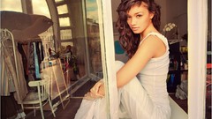 White woman brunettes white dress