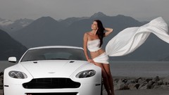 White woman cars Aston Martin brunettes models aston martin v8 