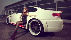 White woman cars bmw m3 brunettes automobiles white cars