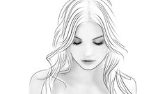 White woman faces looking down blondes long hair closed eyes 