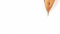 White woman minimalistic pierced navel unzipped