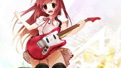 White woman red eyes scarlet guitars anime girls school 