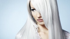 White woman white hair faces blue eyes pale skin