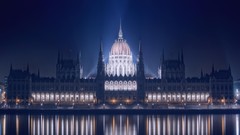 Widescreen architecture side view budapest parliament houses