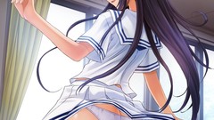 Wind ass window Venus red eyes anime girls school uniforms 