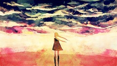 Wind back schoolgirls long hair anime girls school uniforms 