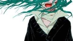 Wind blood white background faces schoolgirls long hair anime 