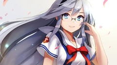 Wind close-up glasses Clannad faces schoolgirls bows smiling 