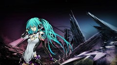 Wind headphones gloves stockings long hair anime girls science 