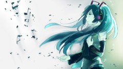 Wind headphones tie Profile tattoos skirts long hair anime 