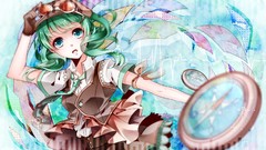 Wind tie hats gloves skirts long hair goggles vocaloid green 