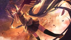 Wind tie stockings skirts sunlight long hair anime girls lens 