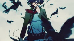 Wind weapons Birds gray background Army Anime military red eyes 