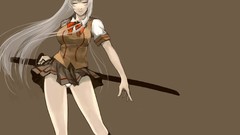 Wind weapons Katana brown socks white hair Swords schoolgirls 