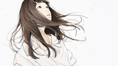 Wind white background faces long hair anime girls brown eyes 