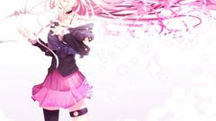 Wind white background white hair stockings skirts pink hair 