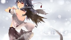 Wind wings feathers hats red eyes skirts blush long hair anime 
