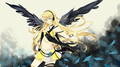 Wind wings headphones navel blondes skirts long hair blue eyes 