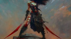 Wind woman blood Warriors long hair artwork fantasy art