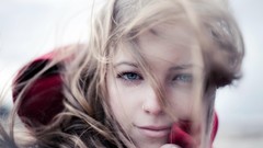 Wind woman faces blondes smiling blue eyes piercings pale skin