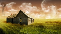 Windmills clouds Landscapes moon