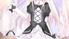 Windows dress curtains blush pink hair smiling long hair anime 