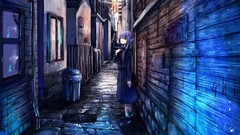 Windows houses schoolgirls buildings outdoors long hair anime 