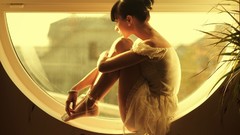 Windows sitting tattoos white dress ballerina