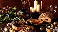 Wine apples food bread meat