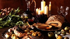 Wine apples food bread meat