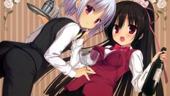 Wine roses white hair red eyes wine glass long hair anime girls 