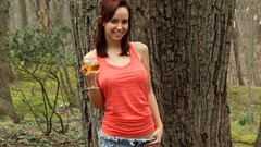 Wine woman outdoors smiling brunettes models boobs nipples 