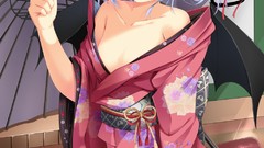 Wings alcohol red eyes kimono blush long hair anime girls 