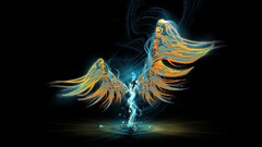 wings angel lights dark background fire Women fantasy art