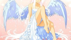 Wings angels anime girls bare shoulders cell shaded