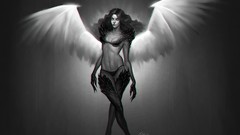 Wings angels artwork fantasy art grayscale