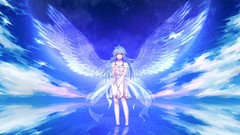 Wings angels blue hair anime girls hatsune miku skies vocaloid